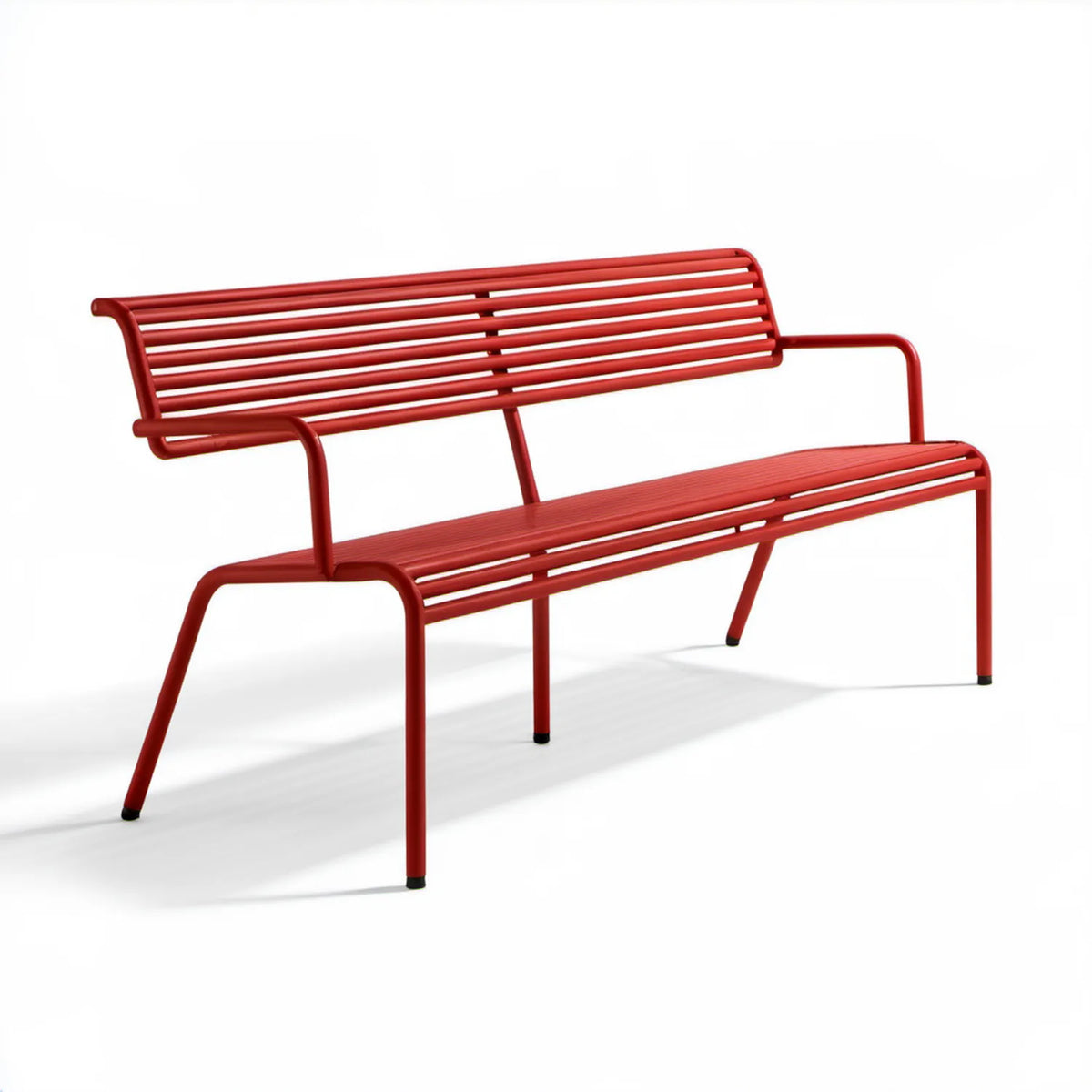 Czerwona aluminiowa ławka ogrodowa 3-osobowa z oparciem 165 x 75 x 72 cm