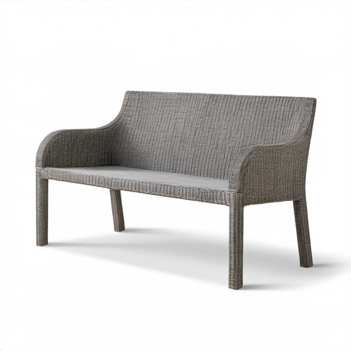 Szara ławka ogrodowa 2-osobowa z technorattanu PE 120 x 65 x 85 cm