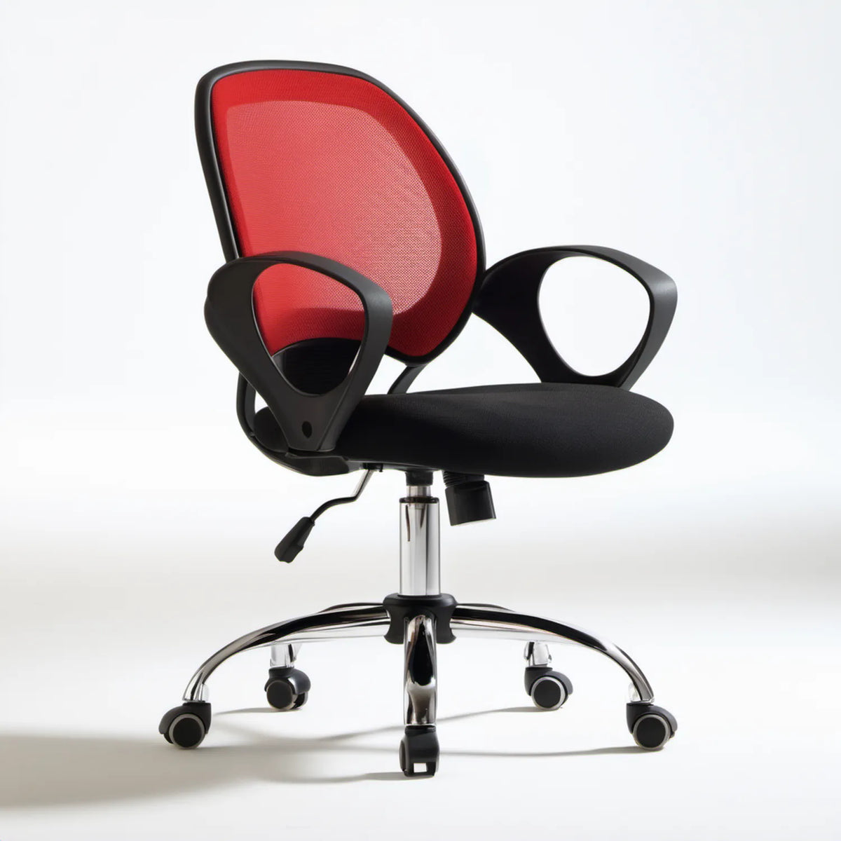Ergonomiczne krzesło biurowe obrotowe z siatkowym oparciem, czerwono-czarne, 88-98 x 60 x 60 cm