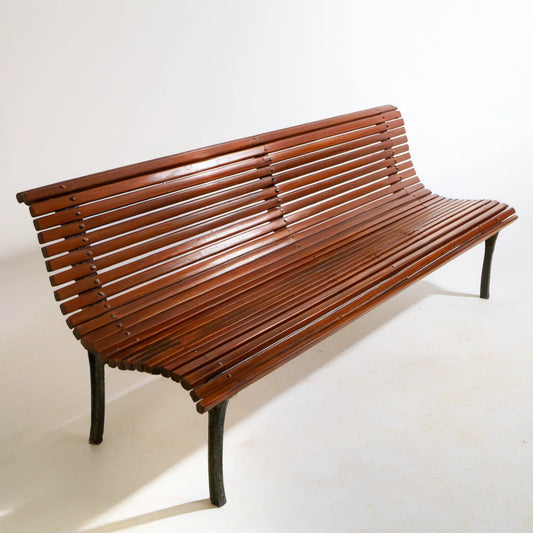 Brązowa ławka ogrodowa bez podłokietników z litego drewna i żeliwa, 180 x 60 x 80 cm