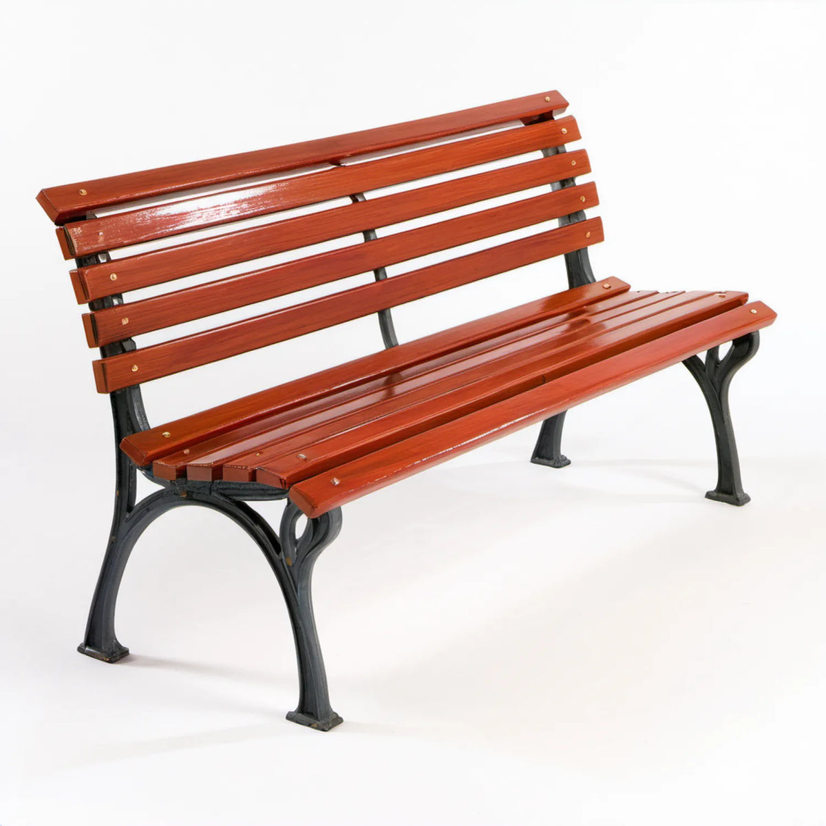 Ławka ogrodowa z oparciem z litego drewna i żeliwa, brązowo-czarna, 180 x 60 x 80 cm