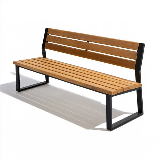 Ławka ogrodowa 3-osobowa z litego drewna dębowego i czarnej stali 180 x 60 x 80 cm